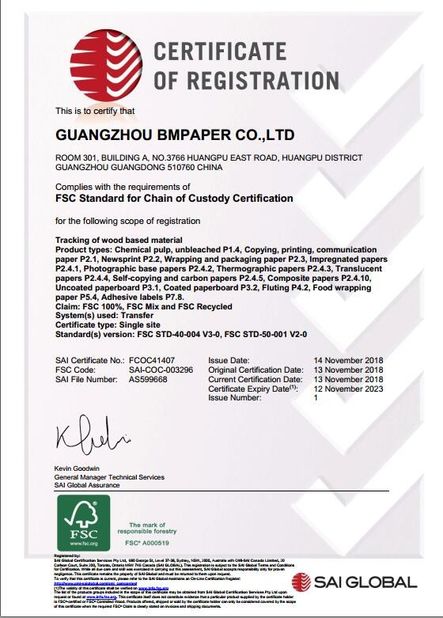 China GUANGZHOU BMPAPER CO., LTD. Certificaten